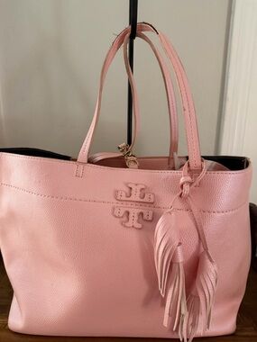 Tory Burch Blush Pink Leather Tote with Tassel Charm